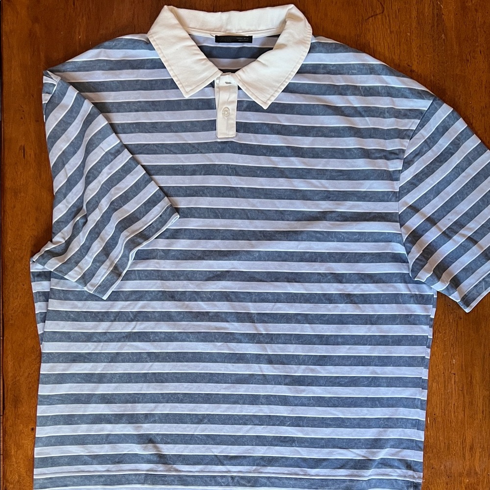 Zara Men's Polo Rugby with Blue and White Stripes (L) NWT short sleeves